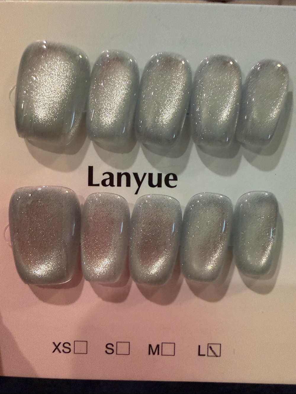 Grey/silver cateye short square shape hand painted acrylic press on nails